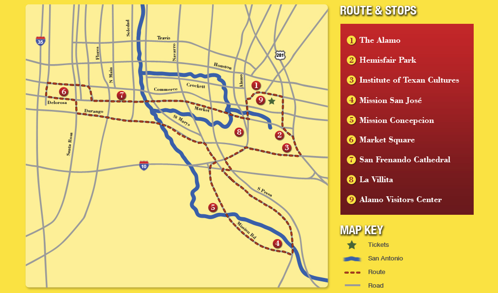 San Antonio Alamo Trolley Route And Stops